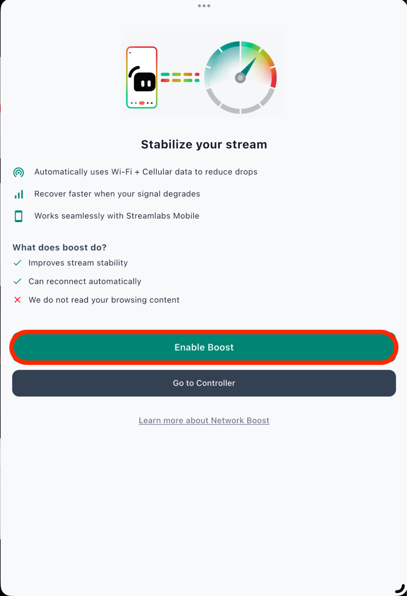 enable boost stablize your stream in streamlabs controller app